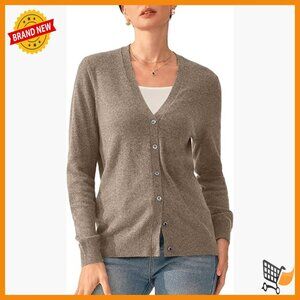100% Cashmere V-Neck Cardigan Sweater Machine Washable Long Sleeve